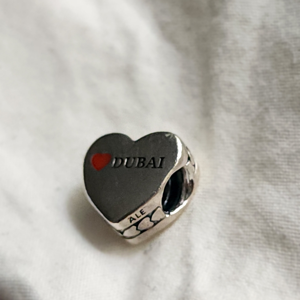 Pandora Silver Heart Charm with Red Detail